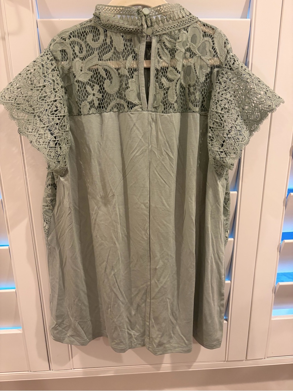 Cable & Gauge Sage Green Lace Yoke Flutter Sleeve Top